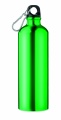 Single-walled 750 ml aluminum bottle with a carabiner and customizable printing, Green