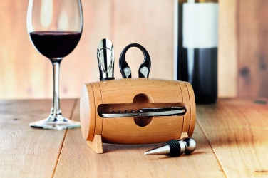 Logo trade promotional giveaways image of: 4 pcs wine set in wooden stand