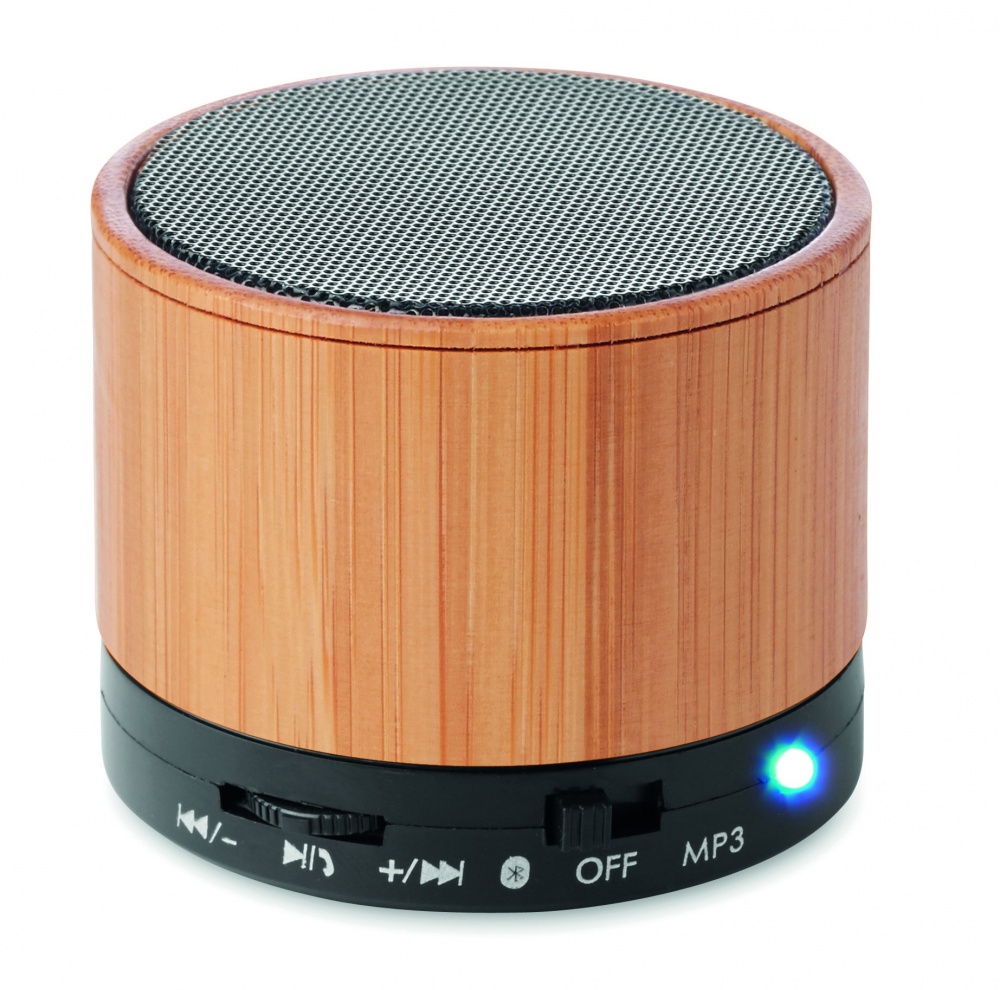 Logo trade promotional gifts image of: Round Bamboo wireless speaker