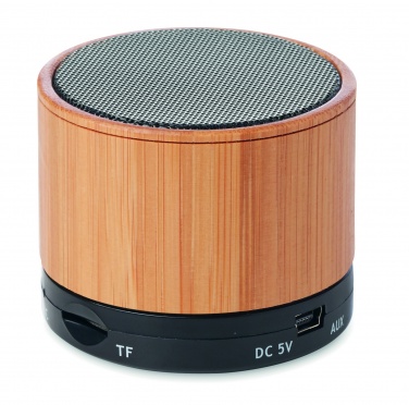 Logo trade advertising products image of: Round Bamboo wireless speaker