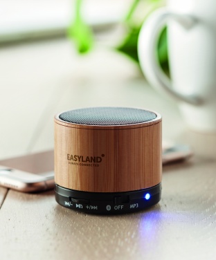 Logotrade corporate gift image of: Round Bamboo wireless speaker