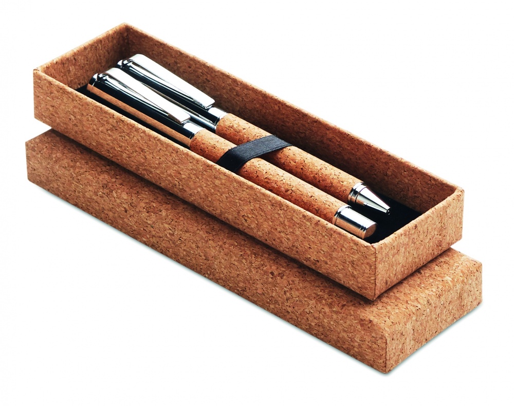 Logotrade corporate gift picture of: Metal Ball pen set in cork box