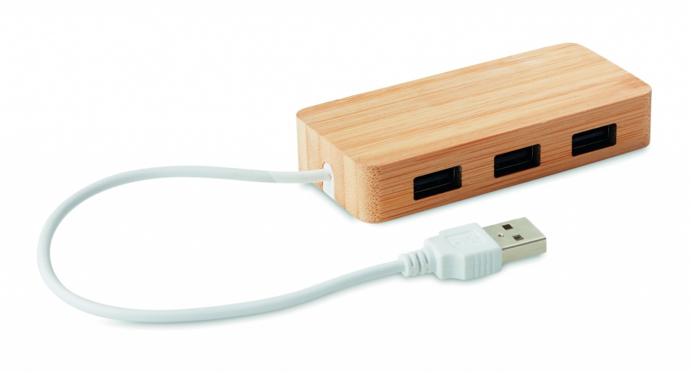 Logo trade promotional items image of: Bamboo USB 3 ports hub