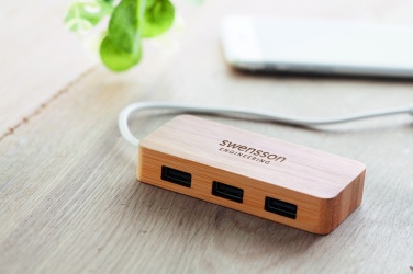 Logo trade promotional products picture of: Bamboo USB 3 ports hub