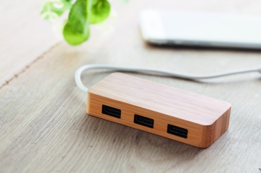 Logo trade promotional merchandise picture of: Bamboo USB 3 ports hub