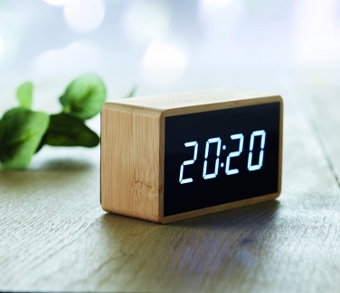 Logotrade promotional product image of: LED alarm clock bamboo casing Düsseldorf