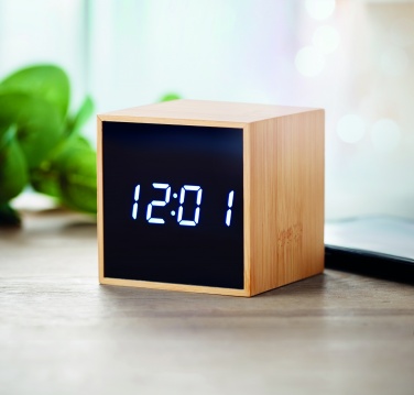 Logo trade promotional gifts picture of: LED alarm clock bamboo casing Dortmund