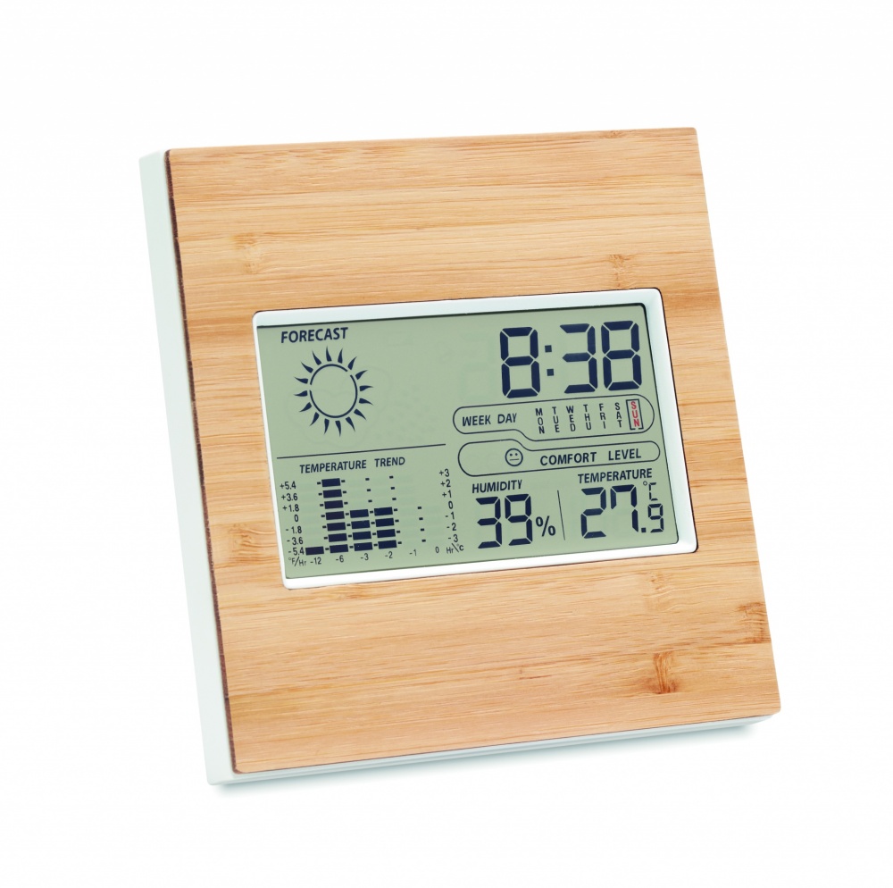 Logotrade promotional giveaway image of: Weather station bamboo front TURKU