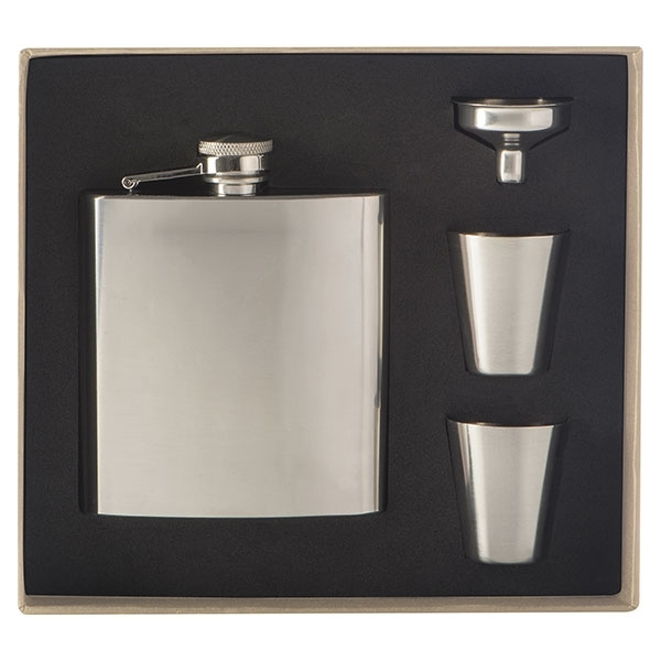 Logo trade promotional merchandise image of: Hip flask with 2 shot glasses SANDVIKEN 170 ml