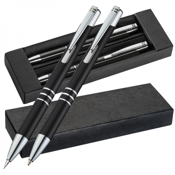 Logo trade business gifts image of: Metal writing set CLAREMONT