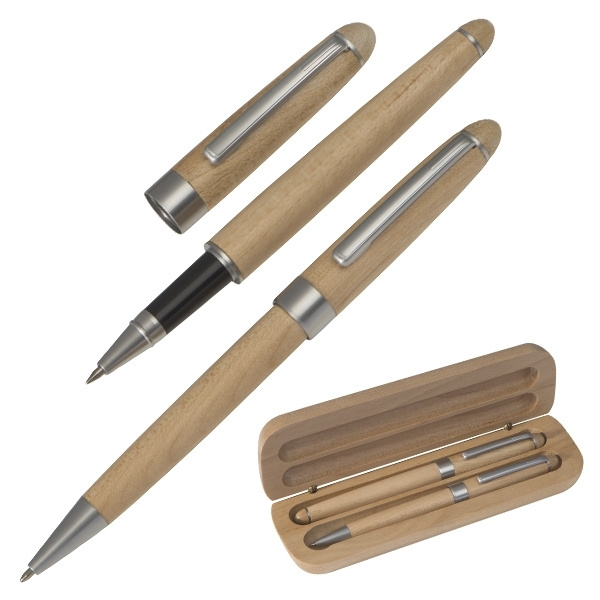 Logotrade business gift image of: Wooden writing set ballpen and roller INDIANAPOLIS