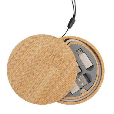 Logo trade corporate gifts image of: 4in1 cable in wooden case, LH-ZM01