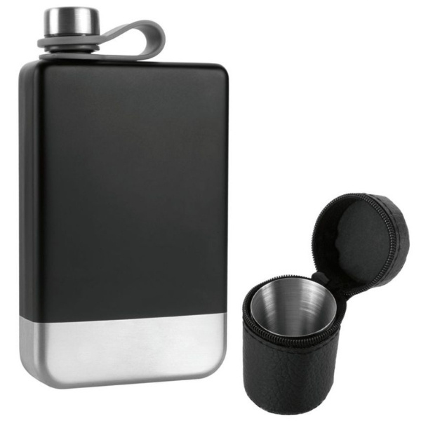 Logo trade promotional gifts image of: Hip flask set TAHAT Schwarzwolf