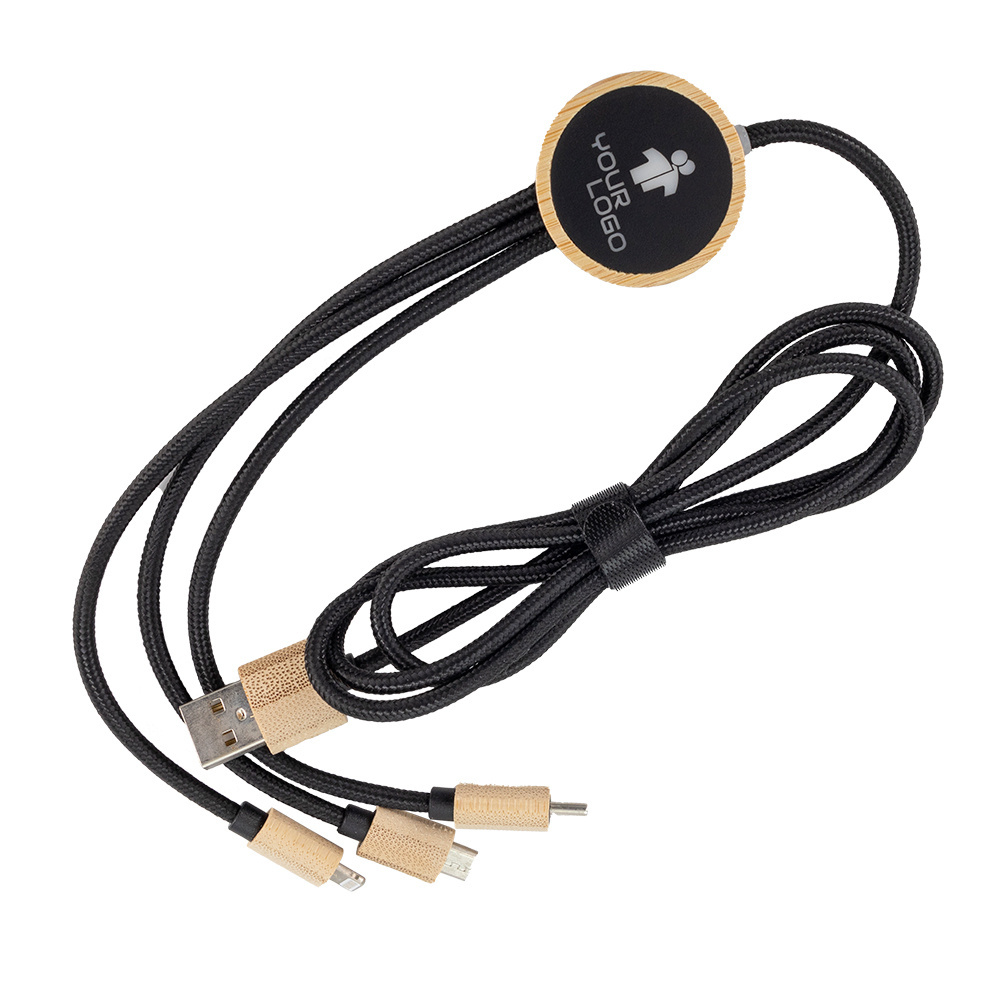 Logotrade business gift image of: 3-in-1 cable with elighted logo in a wooden casing, LH-ZMU06