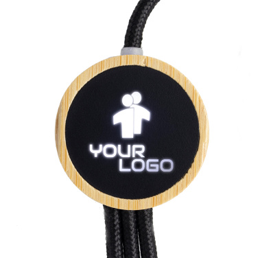 Logo trade business gifts image of: 3-in-1 cable with elighted logo in a wooden casing, LH-ZMU06