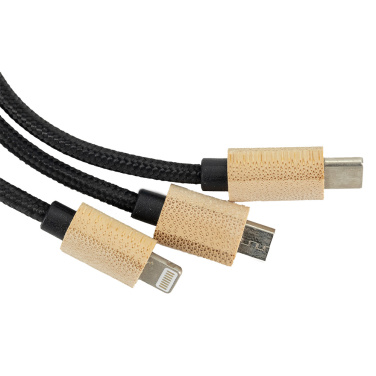 Logo trade business gift photo of: 3-in-1 cable with elighted logo in a wooden casing, LH-ZMU06