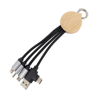 Logo trade promotional products picture of: 4-in-1 cable with elighted logo in a wooden casing, LH-ZMU05