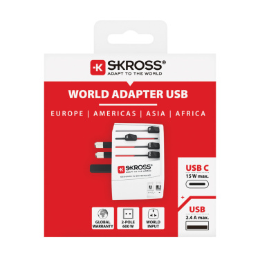 Logo trade promotional merchandise picture of: SKROSS World Travel Adapter MUV 2-pole with USB A and C