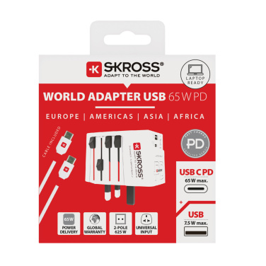 Logo trade corporate gifts image of: SKROSS World Travel Adapter MUV 65W PD with USB C Cable