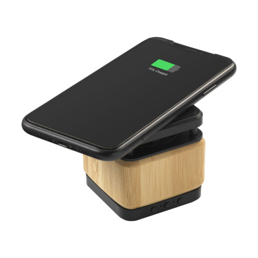 Logo trade promotional item photo of: Bamboo Block Speaker with wireless charger