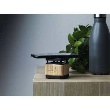 Logotrade business gift image of: Bamboo Block Speaker with wireless charger