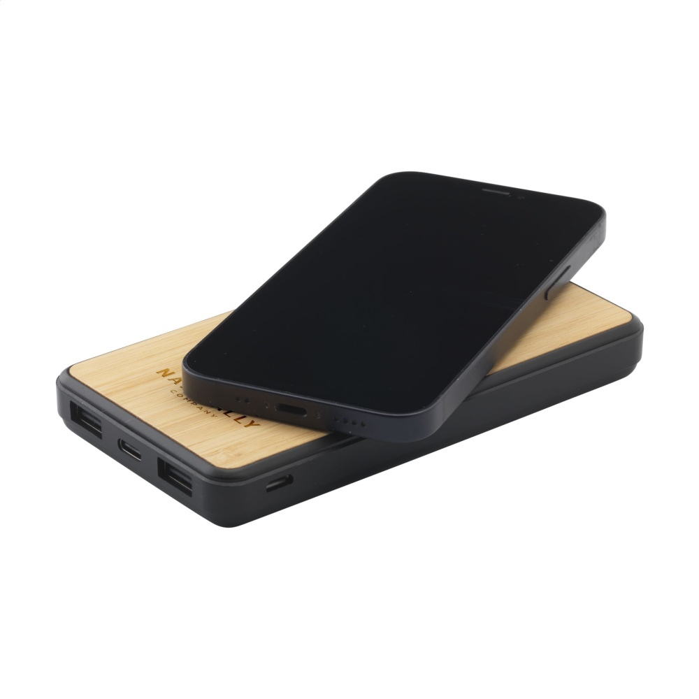 Logo trade promotional giveaway photo of: Boru Bamboo RCS Recycled ABS Powerbank Wireless Charger