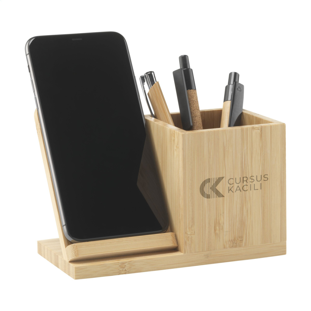 Logo trade promotional merchandise image of: Bamboo Boss 15W charger/pen holder