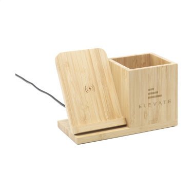 Logo trade promotional giveaways image of: Bamboo Boss 15W charger/pen holder