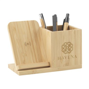 Logo trade promotional merchandise image of: Bamboo Boss 15W charger/pen holder