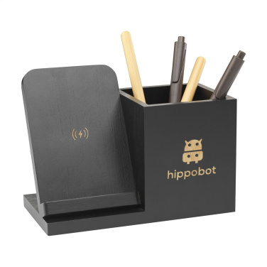 Logo trade promotional gifts image of: Bamboo Boss 15W charger/pen holder