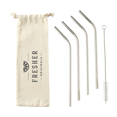 Logotrade promotional products photo of: ECO RVS 4 pieces ECO Straw Set stainless-steel straws