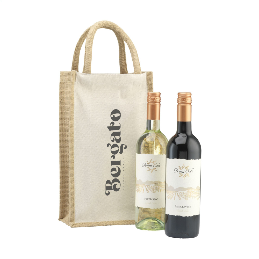 Logo trade promotional giveaways image of: Jute Canvas Double Wine Bag