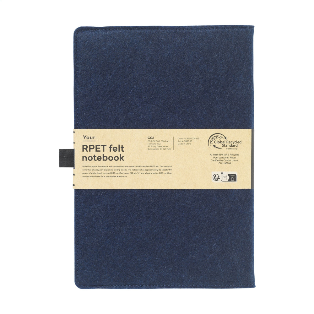 Logotrade promotional product image of: Felty GRS RPET Paper Notebook A5