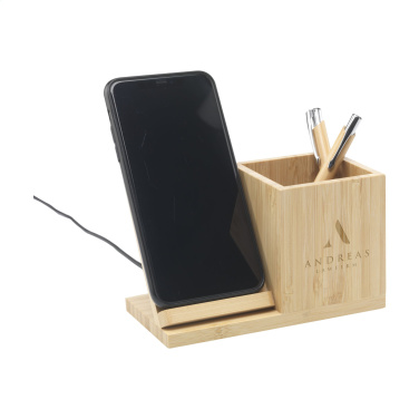 Logo trade advertising products image of: Bamboo Boss 15W charger/pen holder