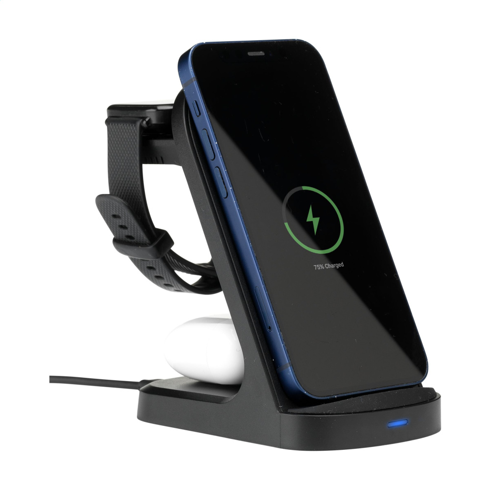 Logo trade advertising products image of: Triple-Up RCS Recycled ABS Wireless Charger Stand