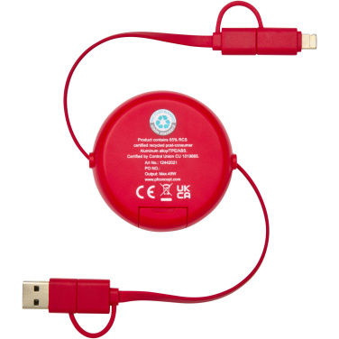 Logo trade promotional giveaways picture of: Alasia 5-in-1 100 cm recycled plastic and aluminium retractable data sync and 45W fast charge cable