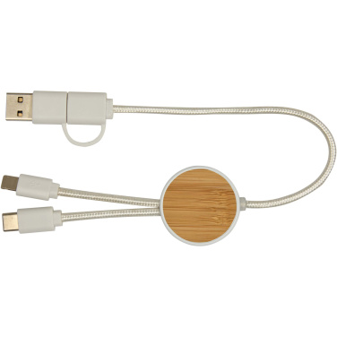 Logotrade corporate gift image of: Chechia 5-in-1 recycled plastic 30 cm data sync and 27W fast charge cable with bamboo details