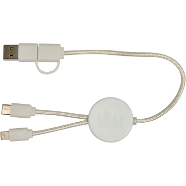 Logo trade advertising products picture of: Chechia 5-in-1 recycled plastic 30 cm data sync and 27W fast charge cable with bamboo details