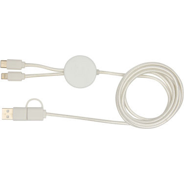 Logotrade promotional item picture of: Chechia 5-in-1 recycled plastic 150 cm data sync and 27W fast charge cable with bamboo details