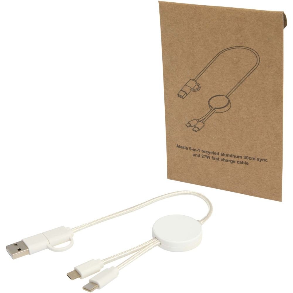 Logo trade promotional gifts picture of: Citala 5-in-1 recycled plastic 30 cm data sync and 27W fast charge cable