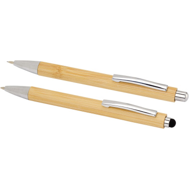 Logotrade advertising product image of: Oblys bamboo ballpoint pen and mechanical pencil set (black ink)