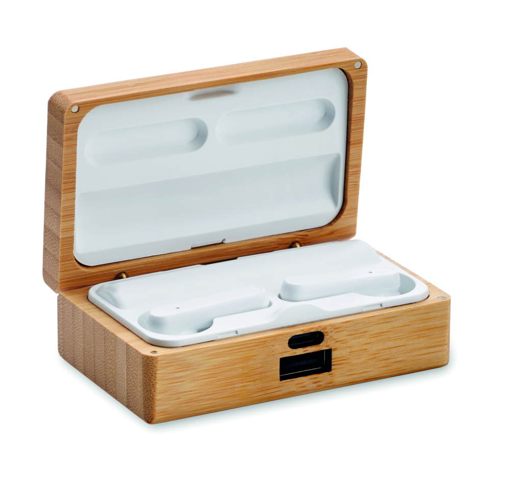 Logotrade promotional products photo of: TWS earbuds in bamboo case