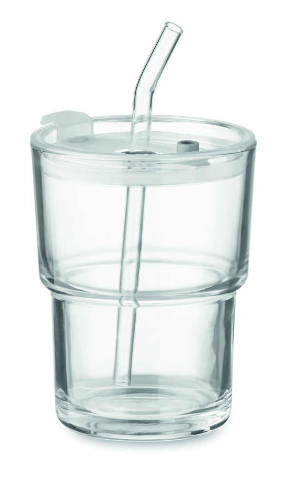 Logotrade business gift image of: Glass tumbler with straw 400ml