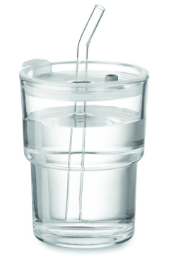 Logo trade corporate gift photo of: Glass tumbler with straw 400ml