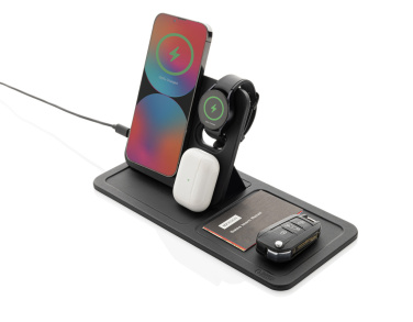 Logo trade promotional items picture of: Swiss Peak 3 in 1 RCS recycled PU wireless charger desk tray