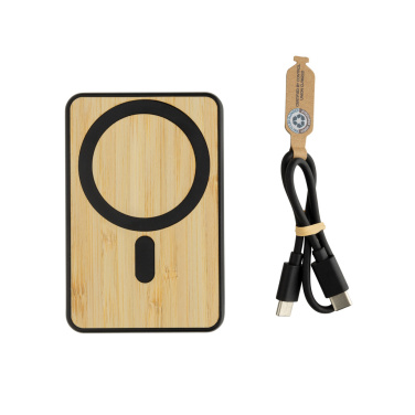 Logo trade promotional item photo of: Zen RCS rplastic 5000 mah 5W magnetic bamboo powerbank