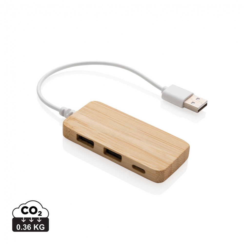 Logotrade mainoslahja tuotekuva: Bambuinen USB tyypin C hub