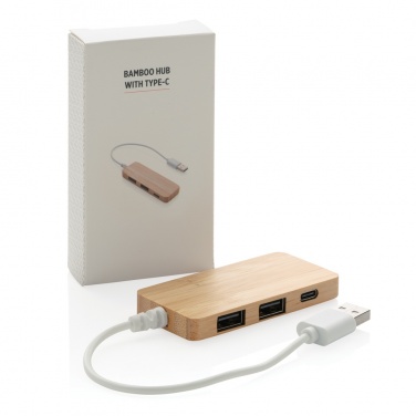 Logotrade mainoslahjat kuva: Bambuinen USB tyypin C hub