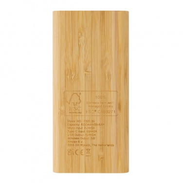 Logotrade dovana nuotrauka: Bamboo 8.000 mAh 5W belaidis maitinimo blokas