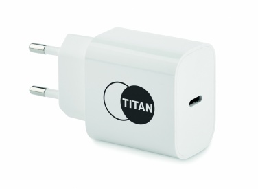 Logotrade logo dāvanas foto: 20W 2 portu USB lādētāja EU spraudnis